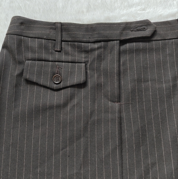 United Colors Of‎ Benneton Medium Pinstripe Brown Midi Skirt Pocket Back Slit - Picture 3 of 9